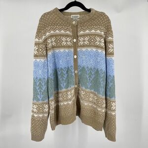 Vintage 90s Fair Isle Knit Sweater Cardigan Women's Small Retro Cabin Winter